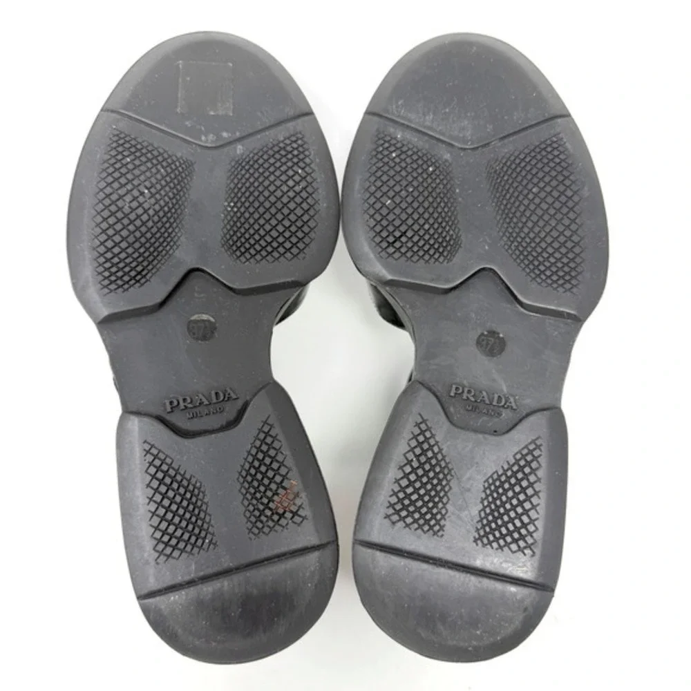 Prada Black Wedge Sandals‎ T Strap Leather Heels 37.5
